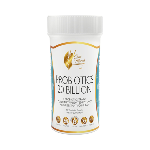 Coco March Probiotics 20 Billion – 9-Strain Acid-Resistant Formula for Gut, Immune & Digestive Health – Gluten-Free, Dairy-Free, Keto & Paleo Friendly – 60 Capsules, 60 Servings