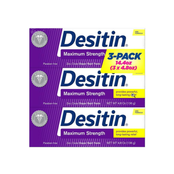 Desitin Maximum Strength Diaper Rash Cream, 40% Zinc Oxide, Hypoallergenic Treatment & Prevention, 4.8 oz – Fast Relief for Baby's Sensitive Skin