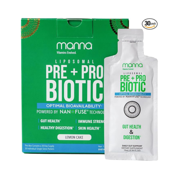 Manna Liposomal Prebiotic + Probiotic Packets – 40 Billion CFU, 8 Clinically Proven Strains – Digestive, Immune & Gut Health Support – High Absorption, Shelf-Stable, Non-GMO – 30 Single-Serve Packets