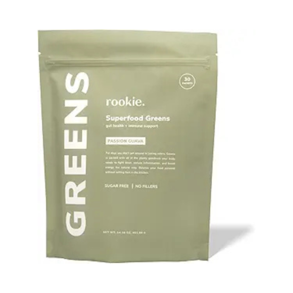 Rookie Wellness Greens + Superfoods Powder – Passion Guava Flavor – Daily Greens with Probiotics, Antioxidants, Baobab Fiber & Adaptogens for Gut Health, Energy & Mood – 30 Servings