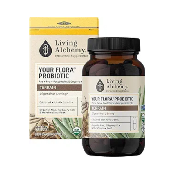 Your Flora Terrain – Probiotic Supplement with Fermented Soybean, Aloe Vera & Slippery Elm – Prebiotics, Postbiotics & Digestive Enzymes for Gut Health & Balance – Non-GMO, 60 Capsules