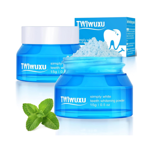 Teeth Whitening Powder – 2 Pack, Dentist-Recommended for Sensitive Teeth, Fresh Mint Formula – Removes Coffee, Wine & Smoke Stains, Strengthens Enamel