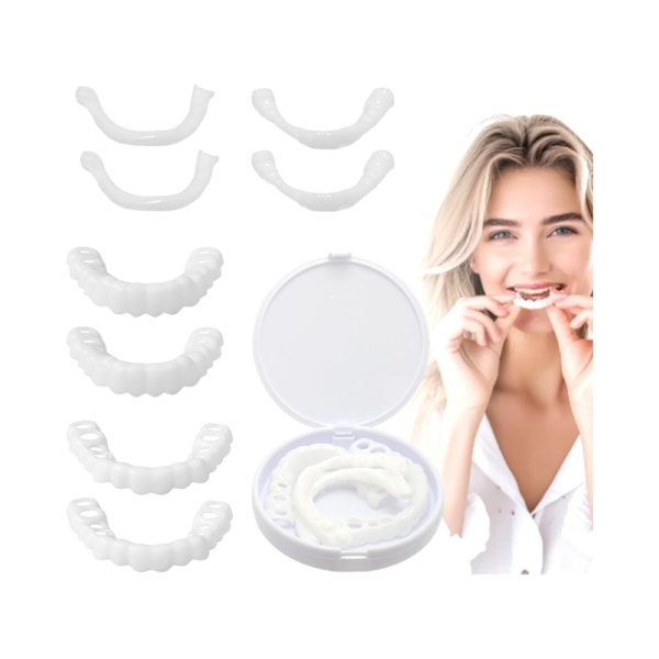 2 Pairs Snap-On Teeth Covers – Top & Bottom Fake Dental Veneers for Broken, Stained, or Missing Teeth | Natural-Looking Smile Enhancement Dentures with Storage Box