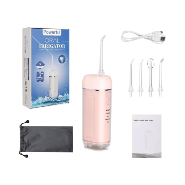 Powerful Portable Cordless Water Dental Flosser Rechargeable 2000 mAh Li-ion Battery | Mini Oral Irrigator with 200 ml Telescopic Tank | 5 Cleaning Modes | IPX7 Waterproof | Travel & Home Electric Teeth Cleaner