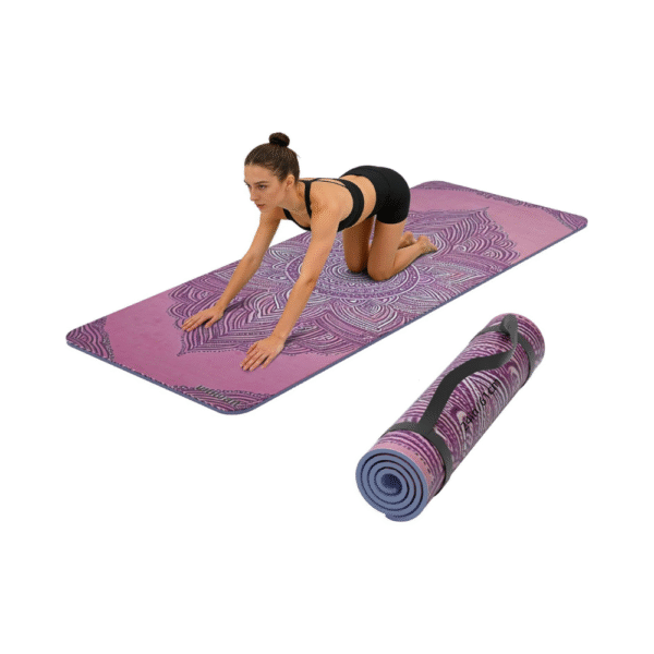 Printed Yoga Mat 72" x 24", 6mm Thick Non-Slip Exercise Mat with Carry Strap, Eco-Friendly TPE & Micro-Suede Surface for Yoga, Pilates, Gym & Workout (Blue Lotus Flower)