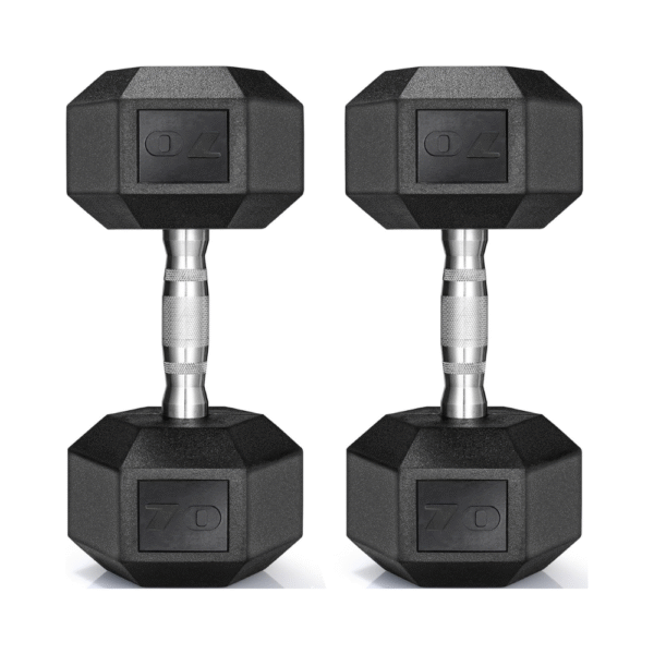 LIFERUN Dumbbells Rubber Coated Cast Iron Hex Black Dumbbell 30-85lb Free Weights Dumbbell Set of 2
