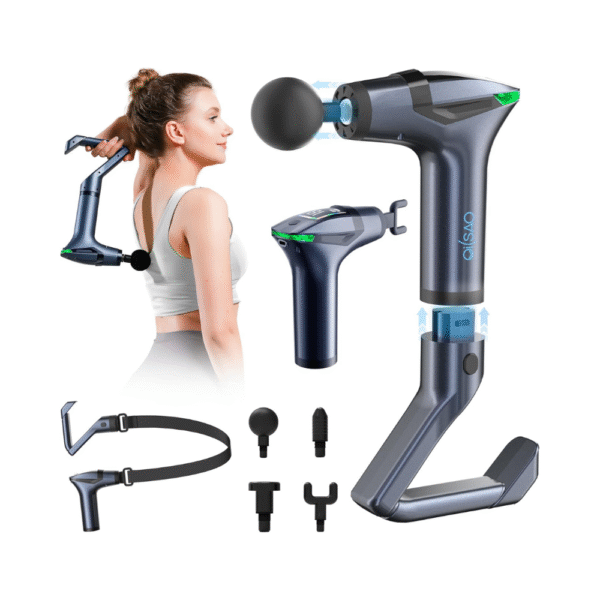 Detachable 3-in-1 Massage Gun with Extension Handle & Massage Strap, Deep Tissue Percussion Massager for Back, Neck & Shoulders, 12 Speeds, 12mm Amplitude, Quiet & Portable Muscle Relief Device